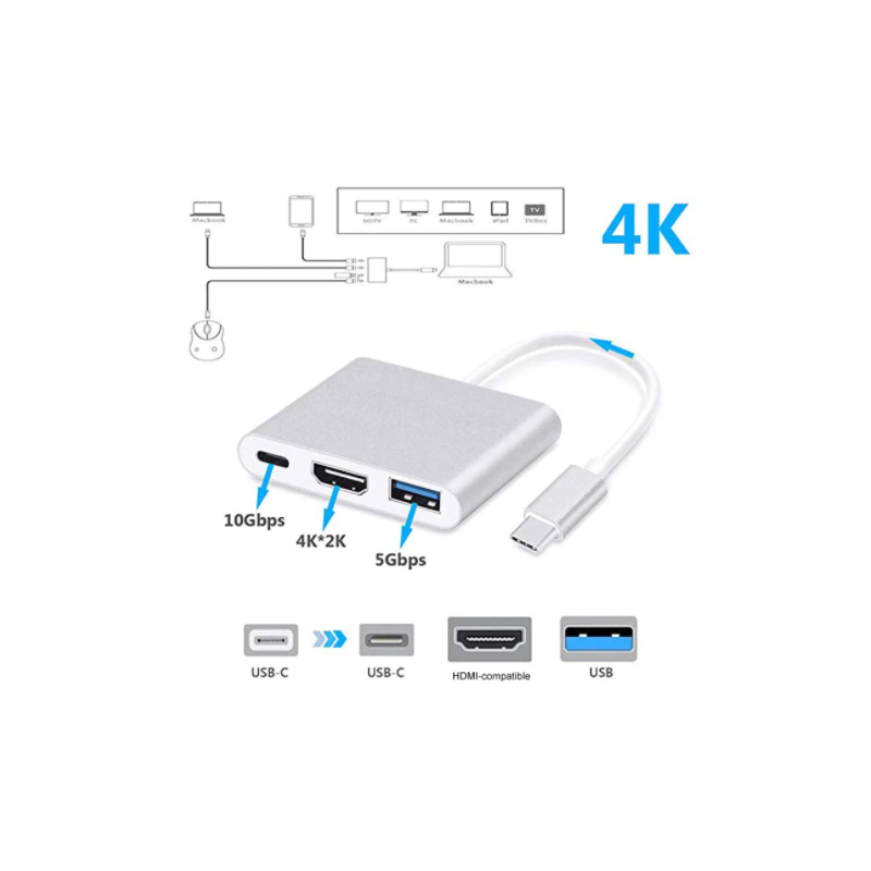 TYPE C TO HDMI 3 IN 1 ADAPTER 4K USB 3.0