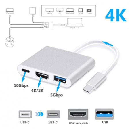 TYPE C TO HDMI 3 IN 1 ADAPTER 4K USB 3.0